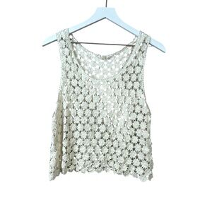 Painted Threads Cream White Crochet Sleeveless Crop Top Sz XS